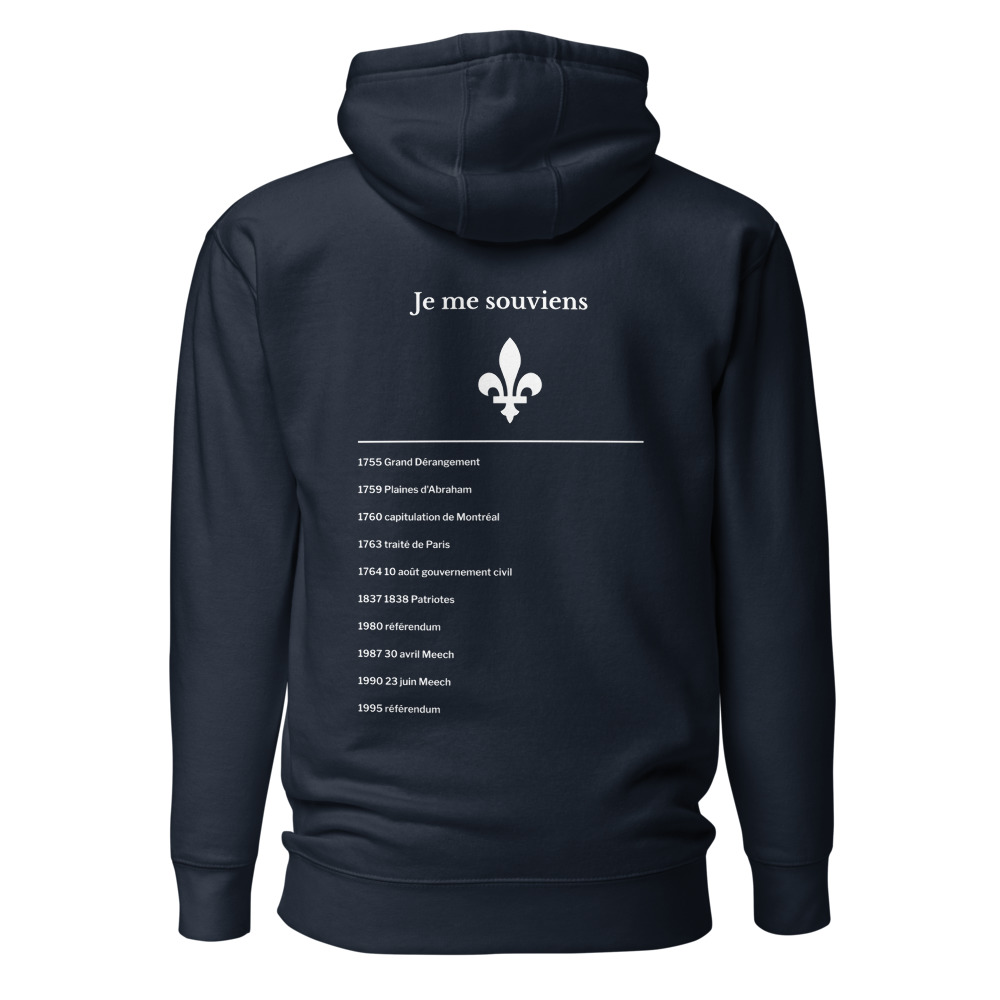 Hoodie Napoléon, dos, marine, Je me souviens.