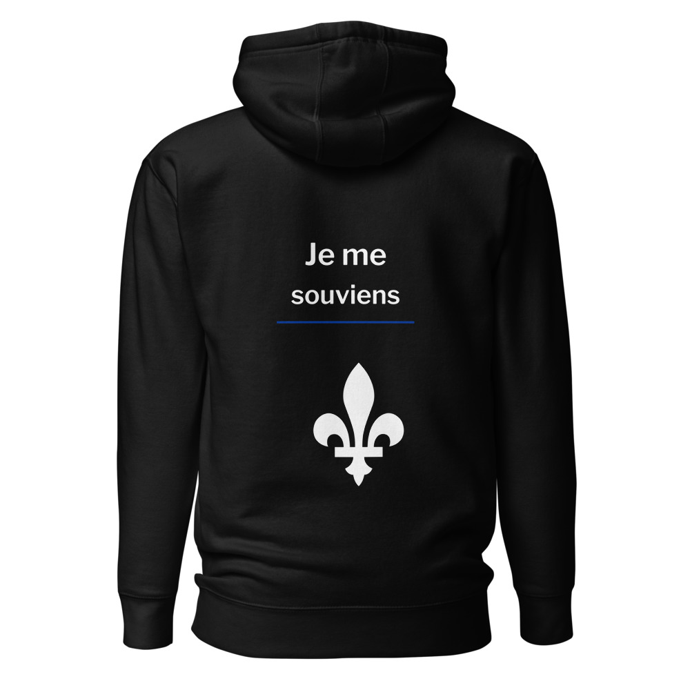 Hoodie Urbain, dos, noir, Je me souviens et fleur.
